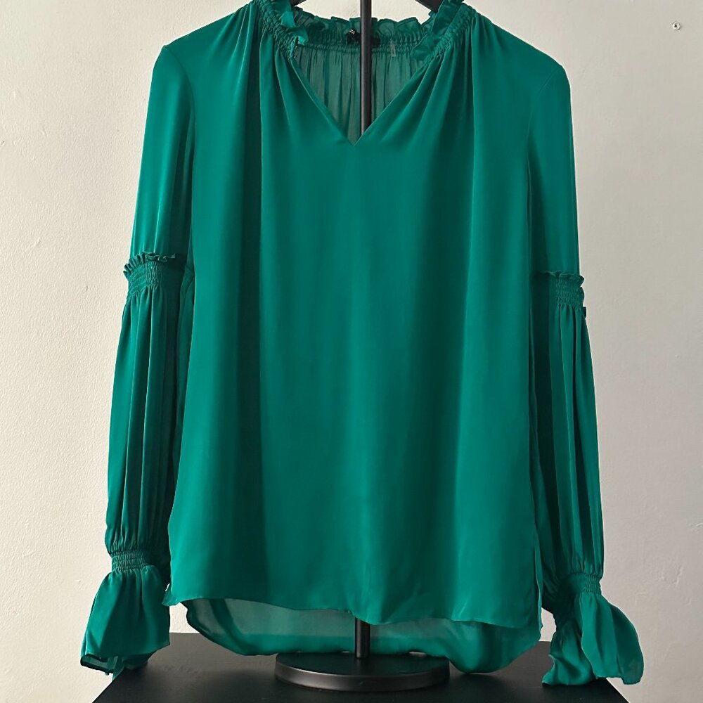 Kobi Halperin Emerald Green Satin Smocked Blouse – Size S